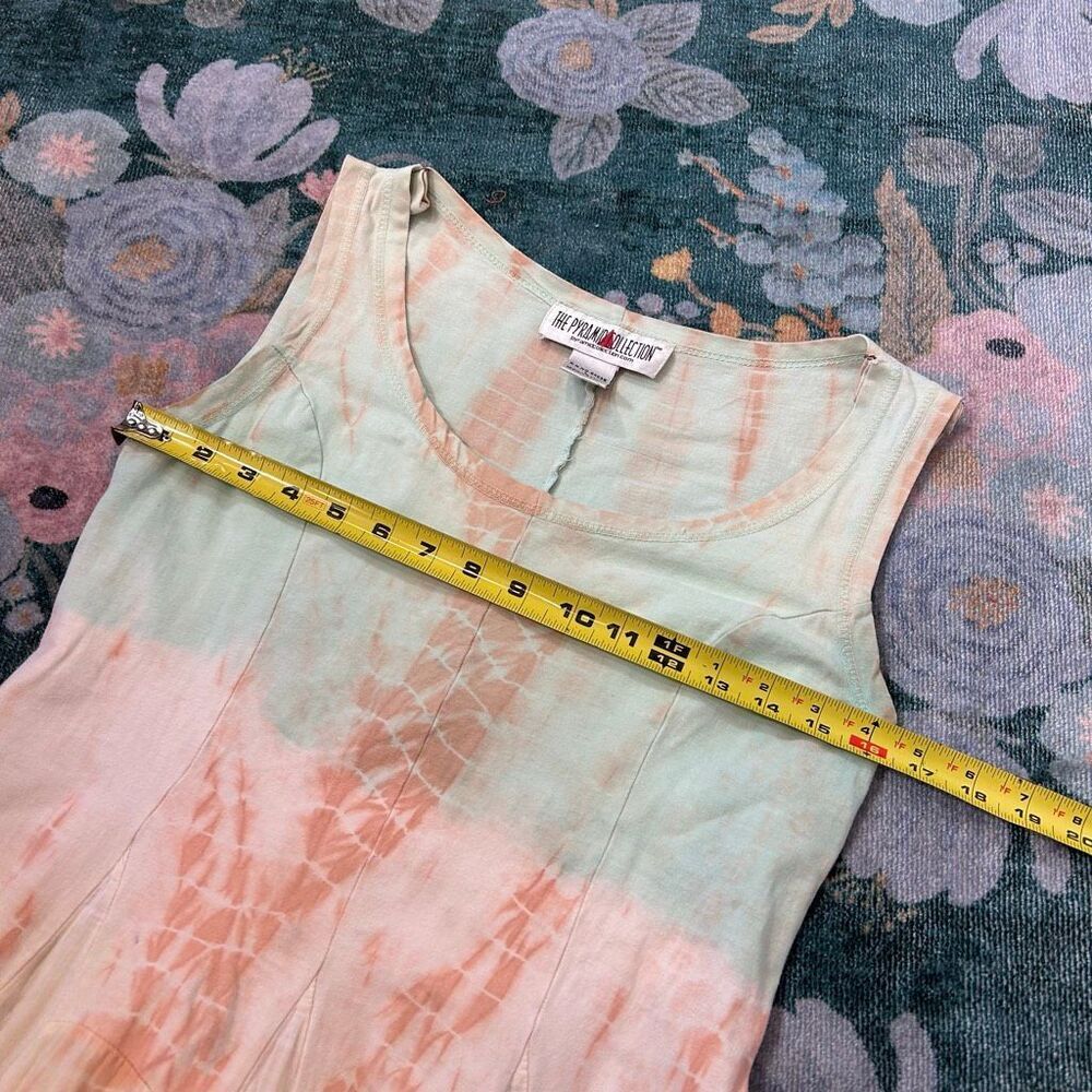 The Pyramid Collection Dress Vintage Small Peach Green Cotton Tie Dye Ombre Midi - Picture 10 of 16